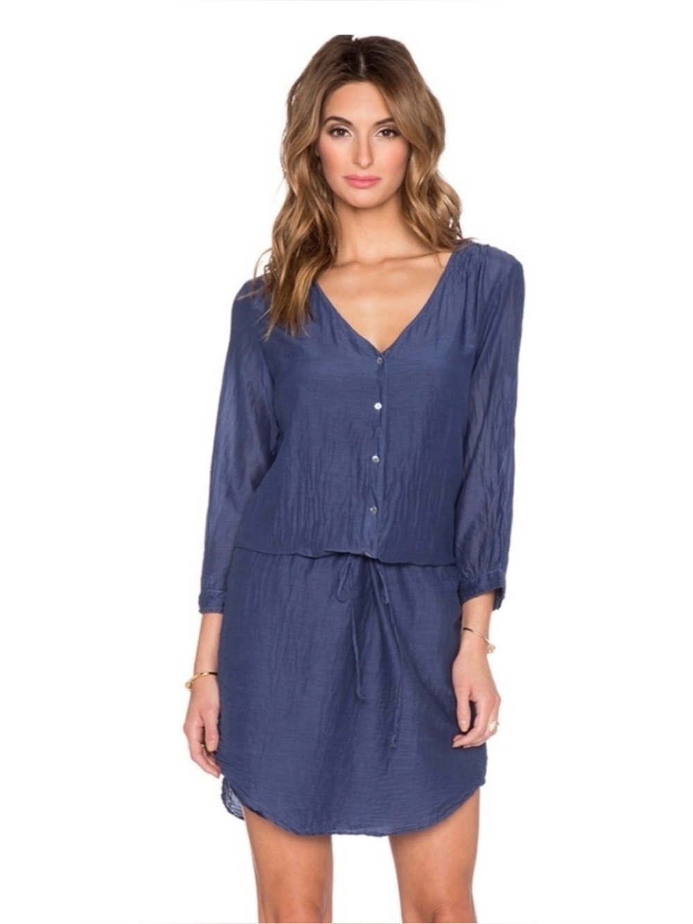 Velvet by Graham & Spencer Women's Blue Silk Cotton Voile Dress Revolve Size L